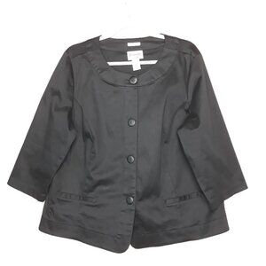 Joanna Plus Black 3/4 Sleeves Cotton Jacket 1X Office Minimalist Tailored